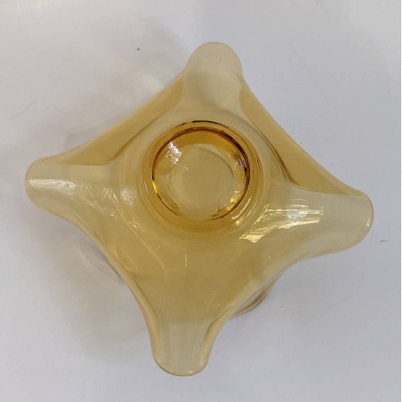 Vintage MCM Amber Ruffled Handkerchief Glass Bowl, Mid Century Decor Art Glass - Picture 8 of 10